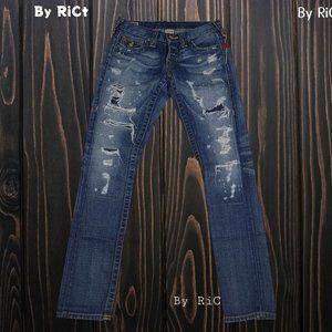 True Religion Cameron Skinny Women's Jeans Size 26x32 Distressed Low Rise Zip